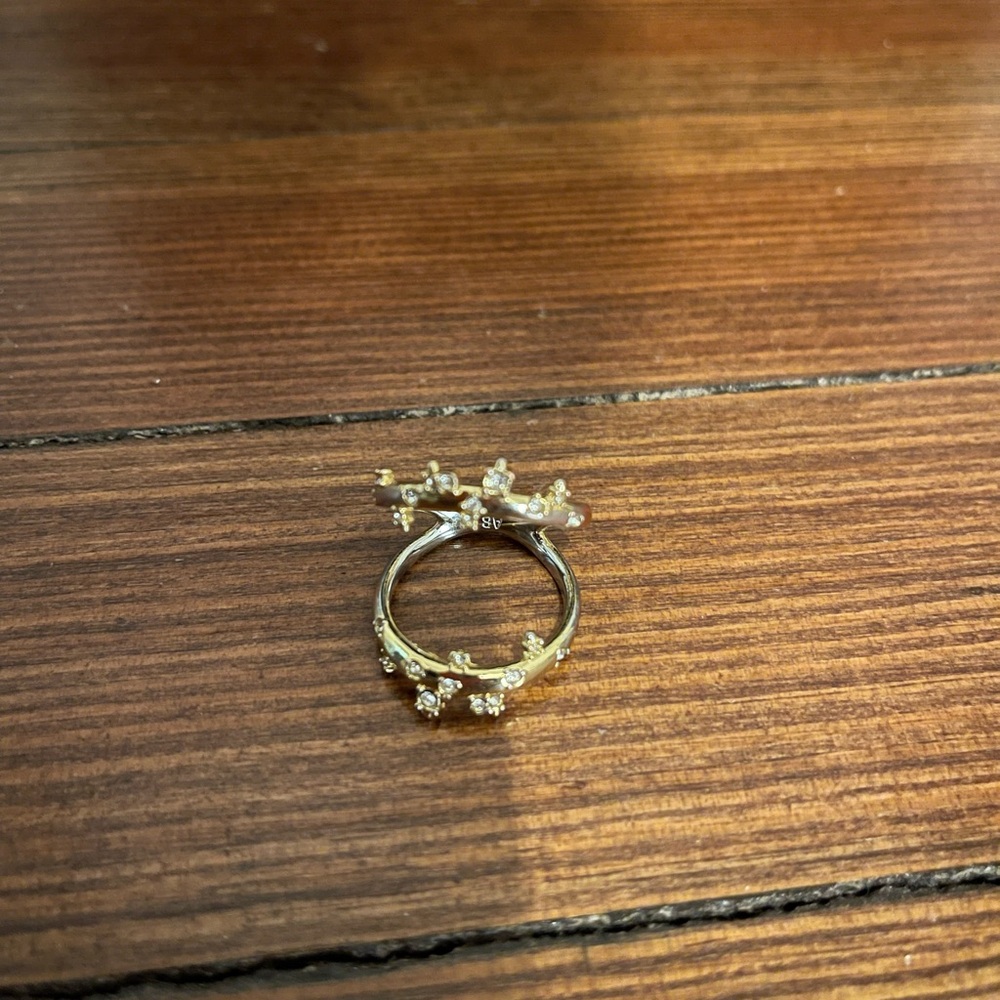 ALEXIS BITTAR Gold Satellite Double Banded Crystal Ring Size 7 - Picture 2 of 5